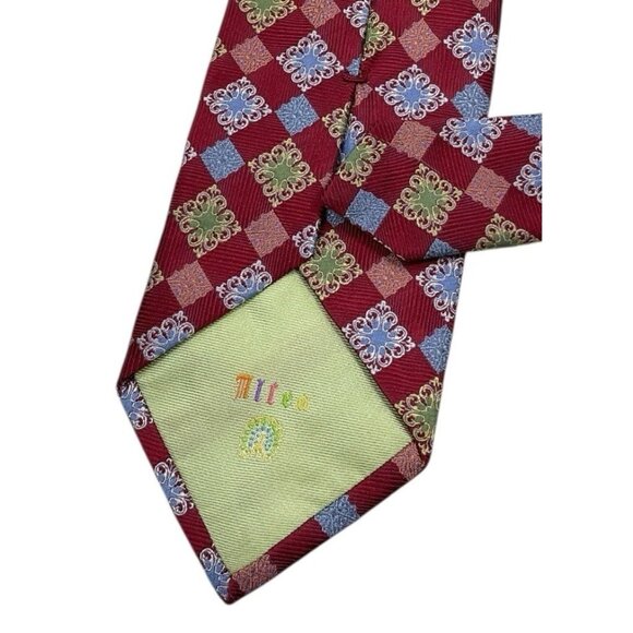 ALTEA Men's 100% Silk Necktie LUXURY XL Burgundy Blue Green Tartan W:3.5" EUC - Picture 4 of 4